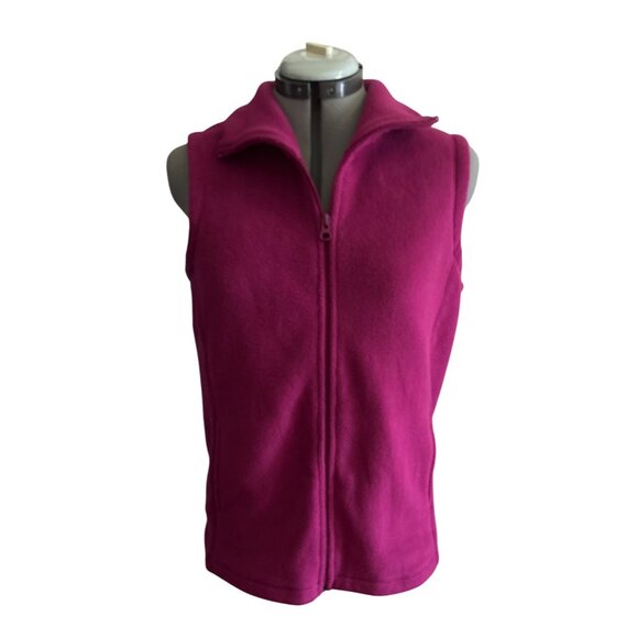 Lands End Womens Deep Pink Fleece Full Zip-Up Vest With Pockets Size Small 6-8 - Picture 1 of 7